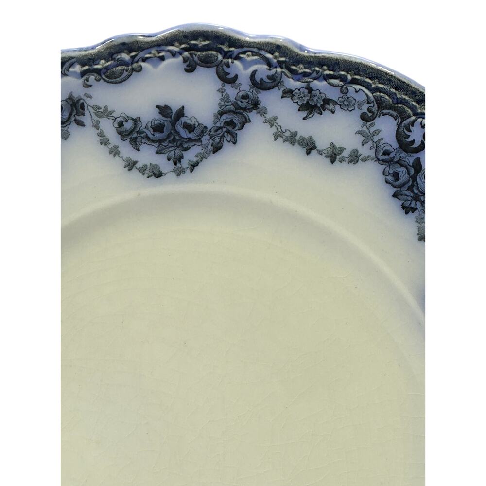 Antique Alfred Meakin Greenville Blue 9" Luncheon Plate Black Floral on Blue Rim - Picture 3 of 8